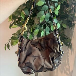 Coach Brown Carley Signature Hobo Shoulder Bag with Gold Hardware
